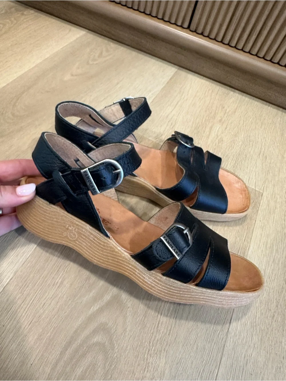 Famolare Double Play platform sandals in the Coal colorway, Black Platform Buckl